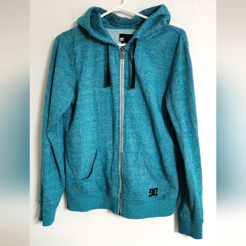 DC Shoes Skater Hoodie Womens Large L Blue Full Zip Sweater Logo Zipper